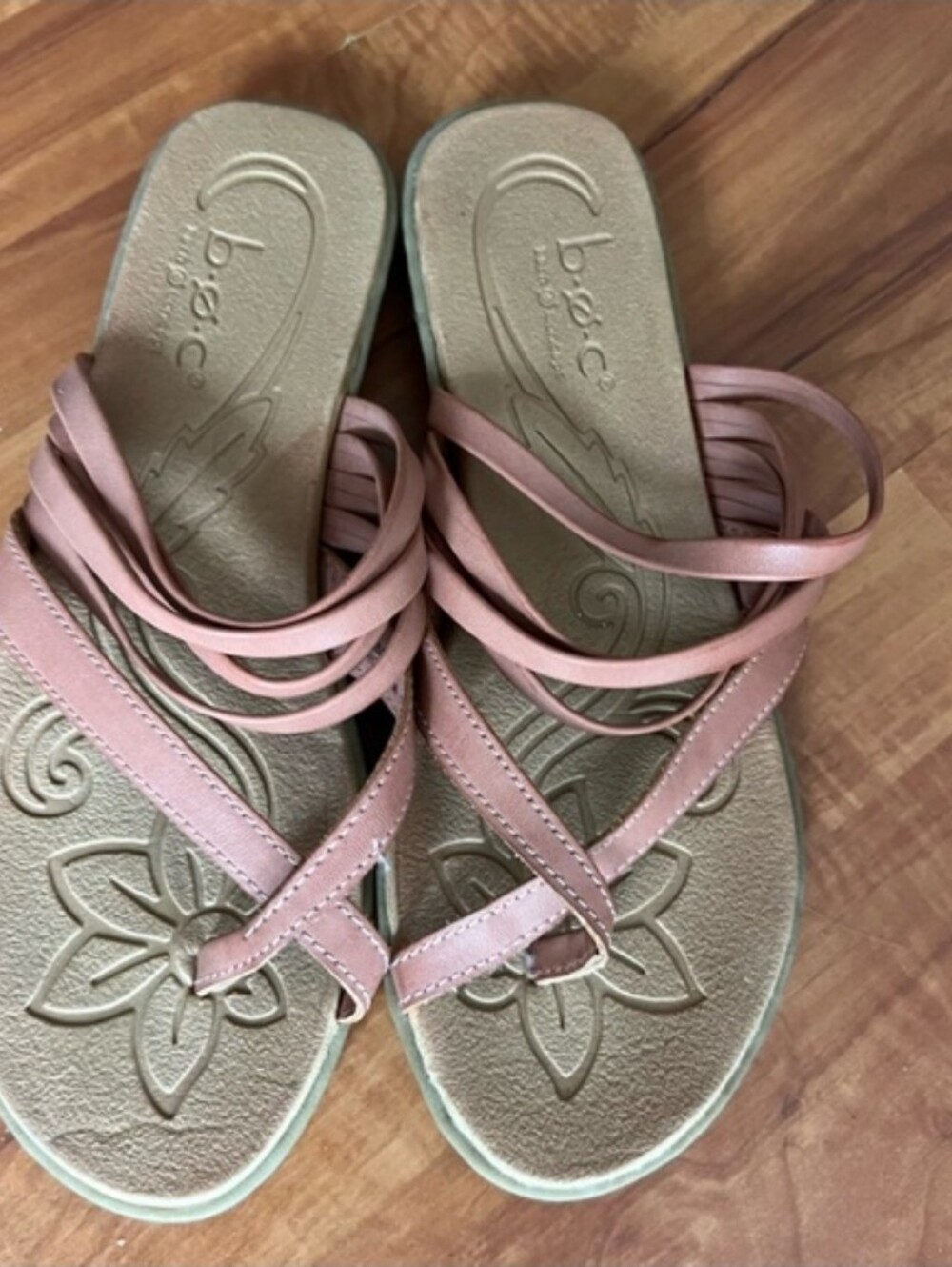 b.o.c. Tan Multi-Strap Floral Footbed Slide Sandals